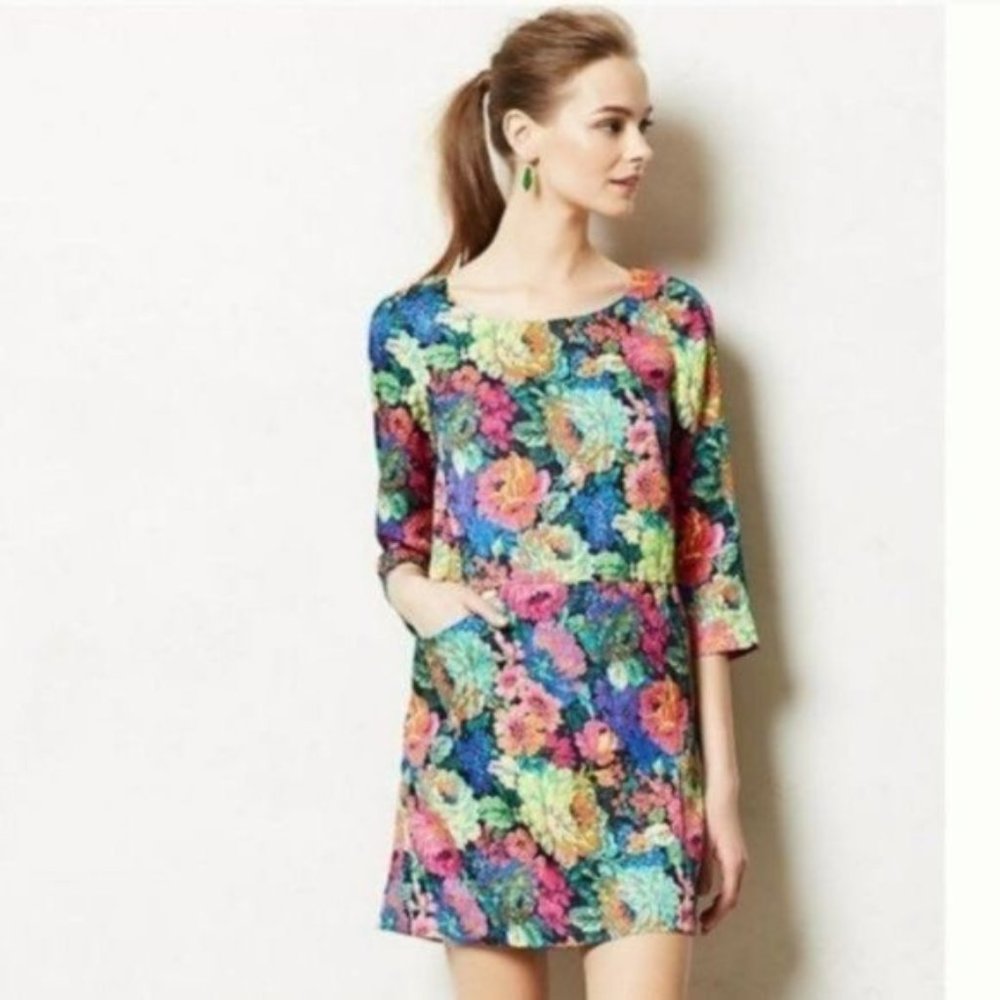 HD in Paris Anthropologie Floral Lace Tropical Mini Shift Dress Small
